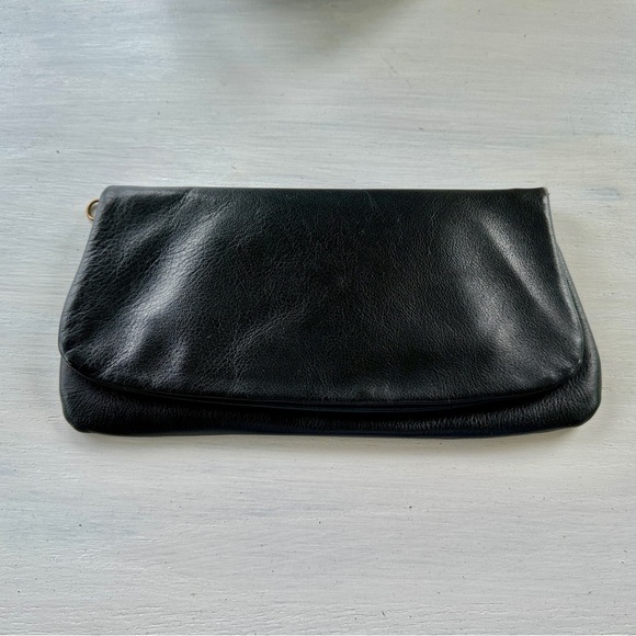 NO BRAND, WOMENS, GENUINE BLACK LEATHER, FOLDOVER CLUTCH
